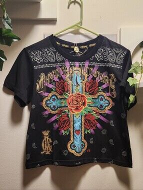 "Meet Me Outside, Hbt?!" Bling Cross Chrisyian Audigier Crop T-Shirt